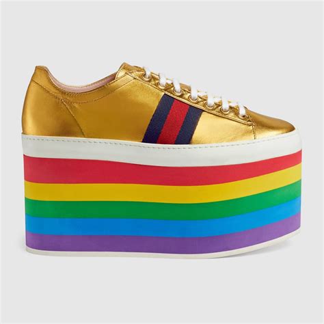 gucci rainbow black shoes|gucci peggy rainbow platform sneakers.